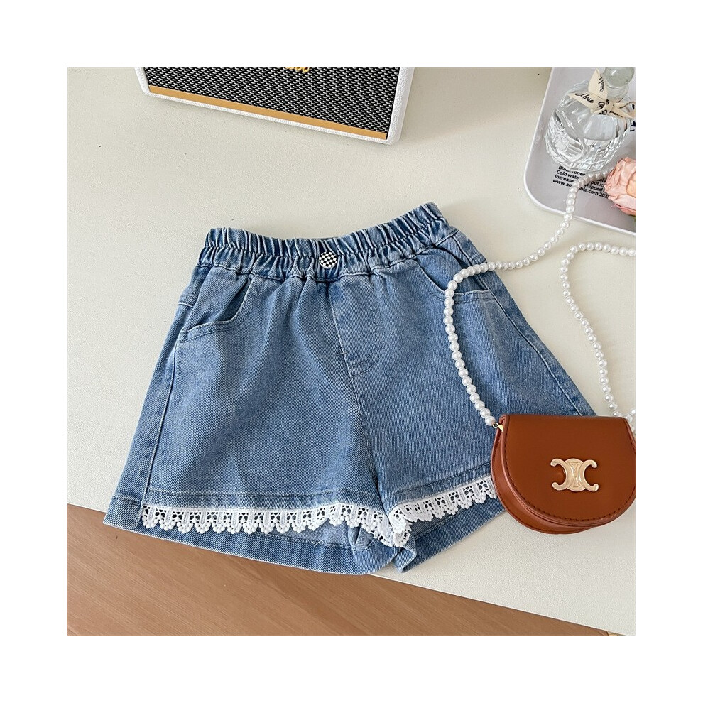 (Blue Denim, Size 120) Cute Pattern Floral Two Piece Set For Girls Aged 3 To 8 Years Soft Cotton Summer Fashion Shorts Chic With-image-OPC-PGF6RDF-NEW