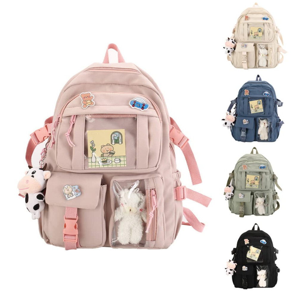 Yoaujeo Kawaii Backpack Lovely Pastel Rucksack for Teen Girls  Cute Aesthetic Bookbag for School with Kawaii Pin and Accessories Pink