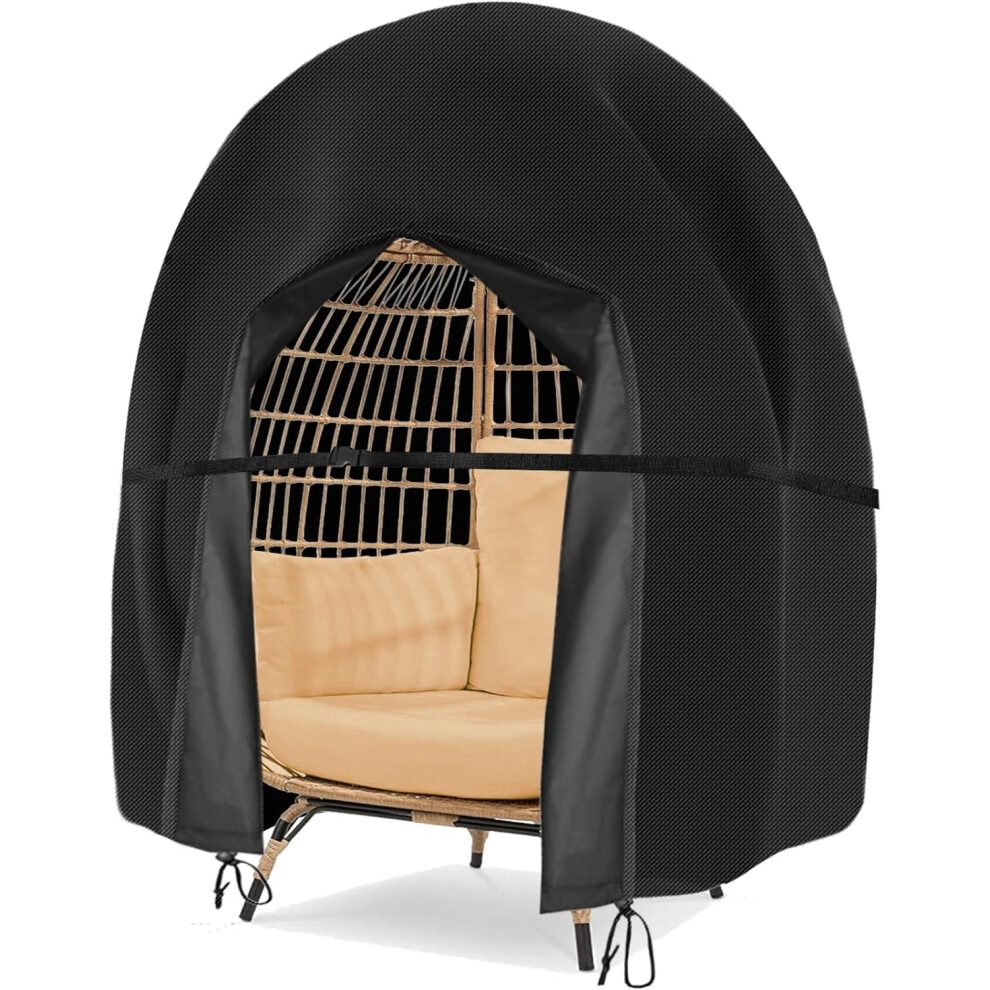 (Black) Double Egg Chair Cover Outdoor Waterproof Dustproof Heavy Duty Garden Cocoon Wicker Patio 2 Seater Large Egg Shaped Swing Chair Cover Oxford Cloth