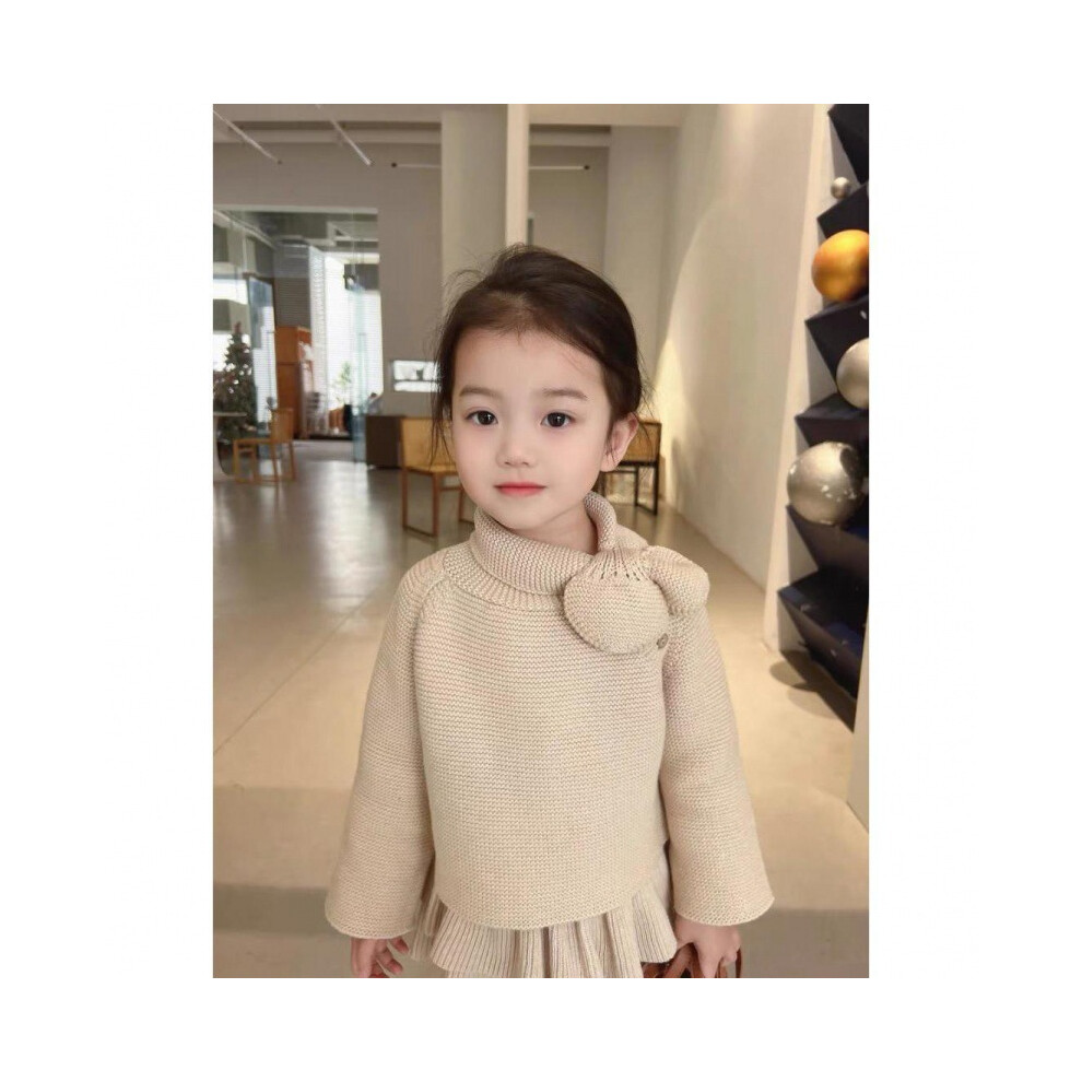 (Beige Set, 130) Two Summer Trendy Piece Set For Kids With Chic Knitted High Neck Top Skirt And-image-OPC-PGF6S5R-NEW