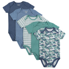 Hanes Unisex babybodyer Ultimate Flexy Short Sleeve til drenge og piger 5-pack St?vet bl?/gr?n 6-12 m?neder USA