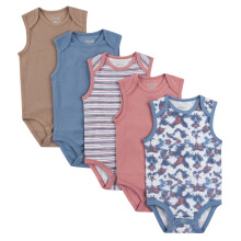 Hanes Unisex babybodyer Ultimate Flexy ?rmel?se til drenge og piger 5-pack Tan/Bl?/Pink 0-6 m?neder USA