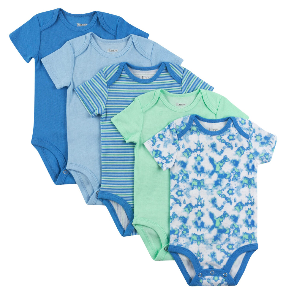 Hanes Unisex Baby Bodys Ultimate Flexy Kurzarm F R Jungen & M Dchen 5Er-Pack Blau/Gr N 6-12 Monate Us-image
