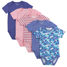 Hanes Unisex babybodyer Ultimate Flexy Short Sleeve Til drenge og piger 5-pack Lilla/Pink 18-24 m?neder USA