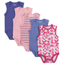Hanes Baby Pige Bodysuits Ultimate Flexy Sp?dbarn ?rmel?se 5-pak Lilla/Pink 6-12M US
