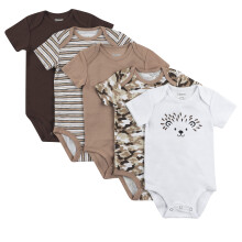 Hanes Unisex babybodyer Ultimate Flexy Short Sleeve til drenge og piger 5-pak Brun/Gan 18-24 m?neder USA