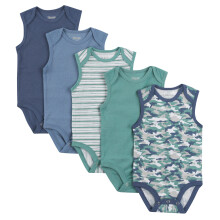 Hanes Unisex babybodyer Ultimate Flexy ?rmel?se til drenge og piger 5-pack St?vet bl?/gr?n 12-18 m?neder USA