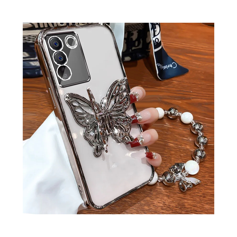 (J, S10) 3D Butterfly Phone Holder Bead Bracelet Glitter Pl 931288246159
