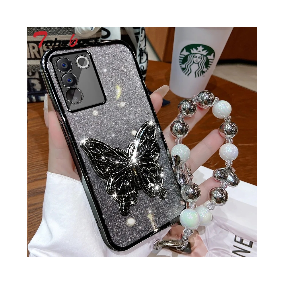 (A, S10) 3D Butterfly Phone Holder Bead Bracelet Glitter Pl 931288247187
