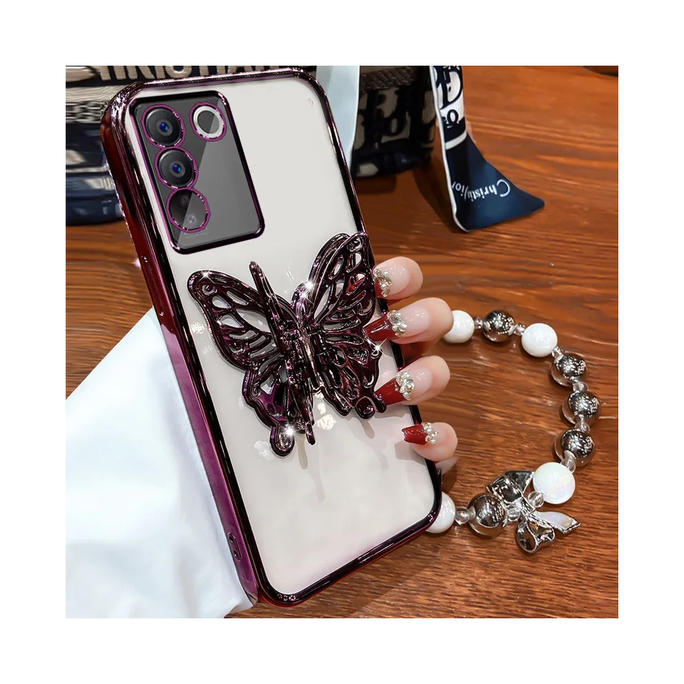 (I, S10) 3D Butterfly Phone Holder Bead Bracelet Glitter Pl 931288247262