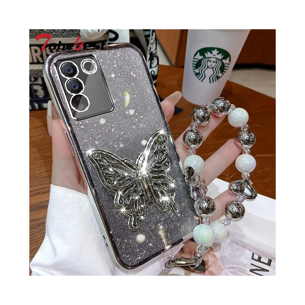 (E, S10) 3D Butterfly Phone Holder Bead Bracelet Glitter Pl 931288247309