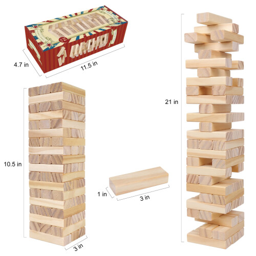 GOTHINK Παιχνίδι Πύργος για Παιδιά και Ενήλικες, 54pcs Ξύλινο Παιχνίδι Στοίβαξης 1