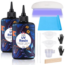 Kit de resina UV Kisrel com luz - 200g Kit de resina UV de resina UV 23 Bipeleiras resin UV UV com luz para fazer j ias artesanais
