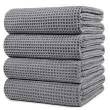 POLYTE Microfiber Oversize Quick Dry Lint Free Bath Towel 60 x 30 in 4 Pack gray Waffle Weave