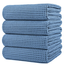 POLYTE Microfiber Oversize Quick Dry Lint Free Bath Towel 60 x 30 in 4 Pack Blue Waffle Weave