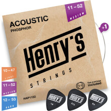 Medium akustisk guitarstrenge Medium 11-52 - Ekstra E1 -streng og 3 guitarplukning Bonus - Phosphor Bronze Akustiske guitarstrenge - Akustiske gu