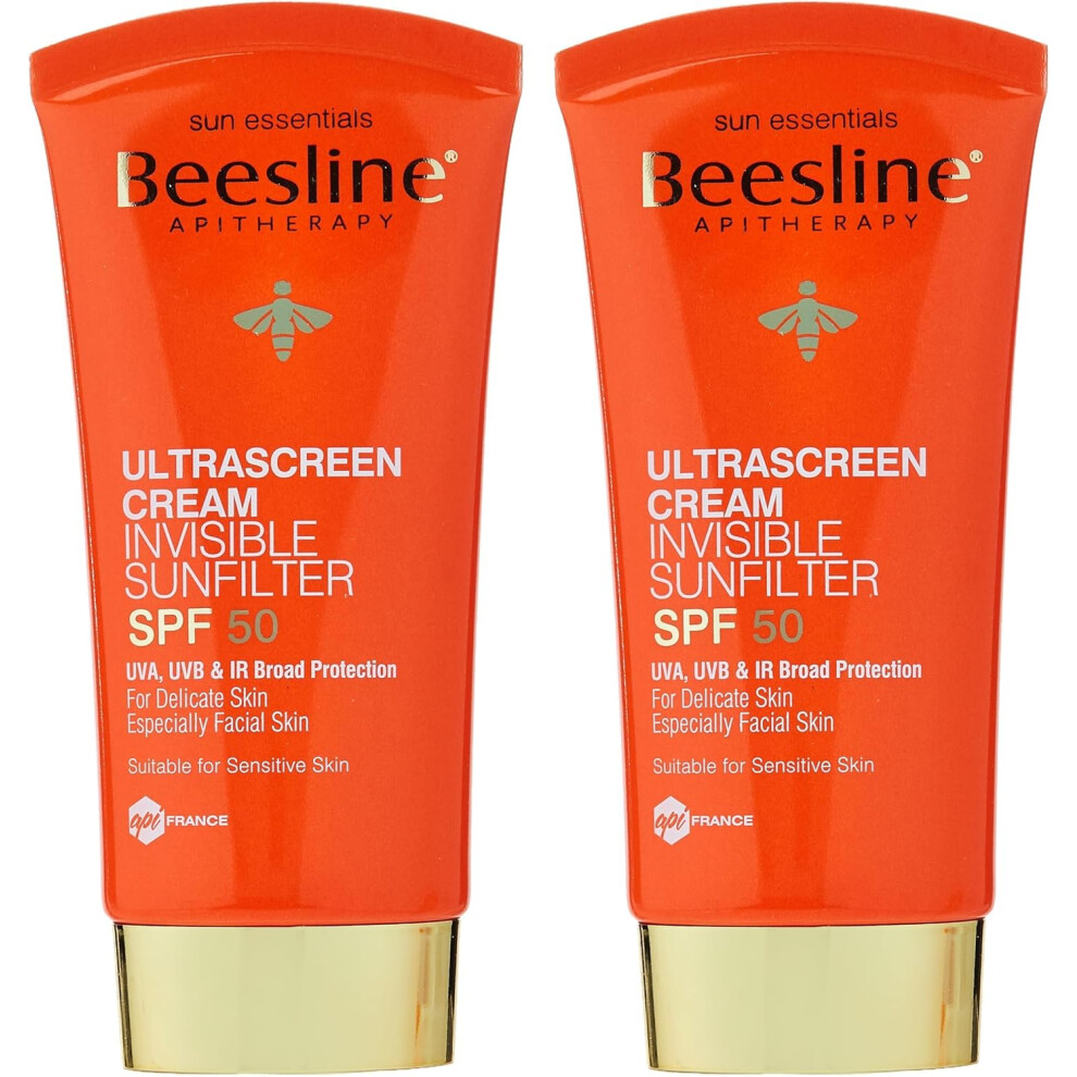Beesline Ultrascreen Cream Invisible Sun Filter SFP 50 UVA, UVB & IR Broad Protection For Delicate Skin - Pack Of 2 (60ml X 2)