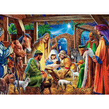 Quebra-Cabeça de Natal 100pc Glitter - Cristo Nasceu - Jogo com Arte Vibrante e Peças Duráveis