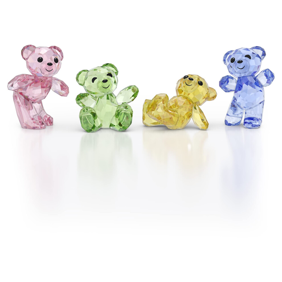 SWAROVSKI Kris Bear 30e anniversaire Ensemble de figurines 4 petits ours en cristal rose vert jaune et bleu Fait partie de la collection Kris Bea