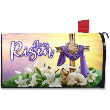FBCOO HE IS RISEN EXTER CROSS CHRISTIAN PROOLBOD MAGNETISK STANDARD STORLEK 21 """" X 19 """" Religis Lily Flowers Faith Decorative Post Letter Box