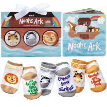Tickle & Main Noahs Ark 4 rszes ajndk szett 0-12 hnapos csecsemoknek Meseknyvet s 3 pr llati zoknit, Noah Arc Noahs Ark knyvet babknak