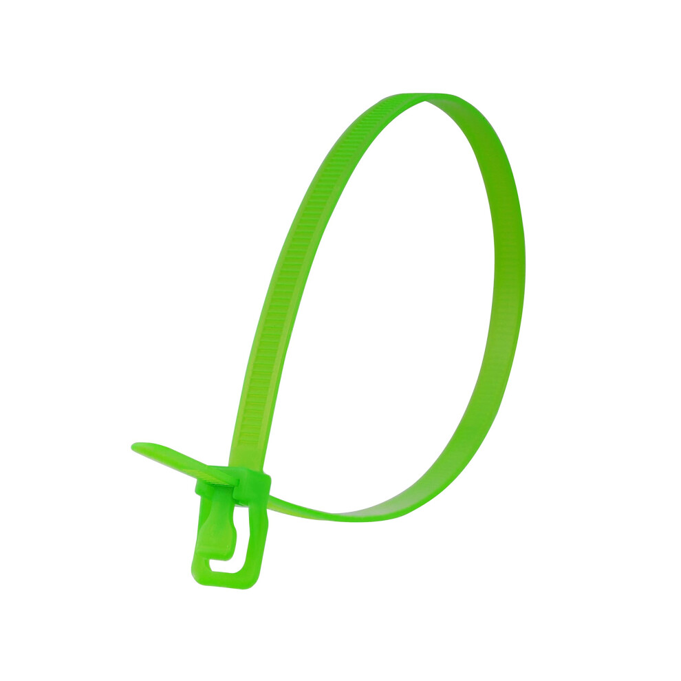 Retyz Worktie 14 Inch Fluorescent Green Releasable Reusable One-Handed Tool-Free Patented Cable Tie And Zip Tie Solution - 20 Pack 845425031563