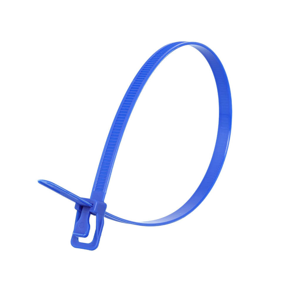 Retyz Worktie 14 Inch Blue Releasable Reusable One-Handed Tool-Free Patented Cable Tie And Zip Tie Solution - 100 Pack 845425031518