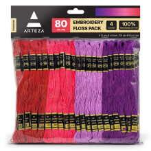 Pachet de a?a de brodat Arteza - 80 de ?evi de a?a de broderie 20 fiecare de ro?u, roz, violet ?i violet - ?ir de bra?ara de prietenie din bumbac