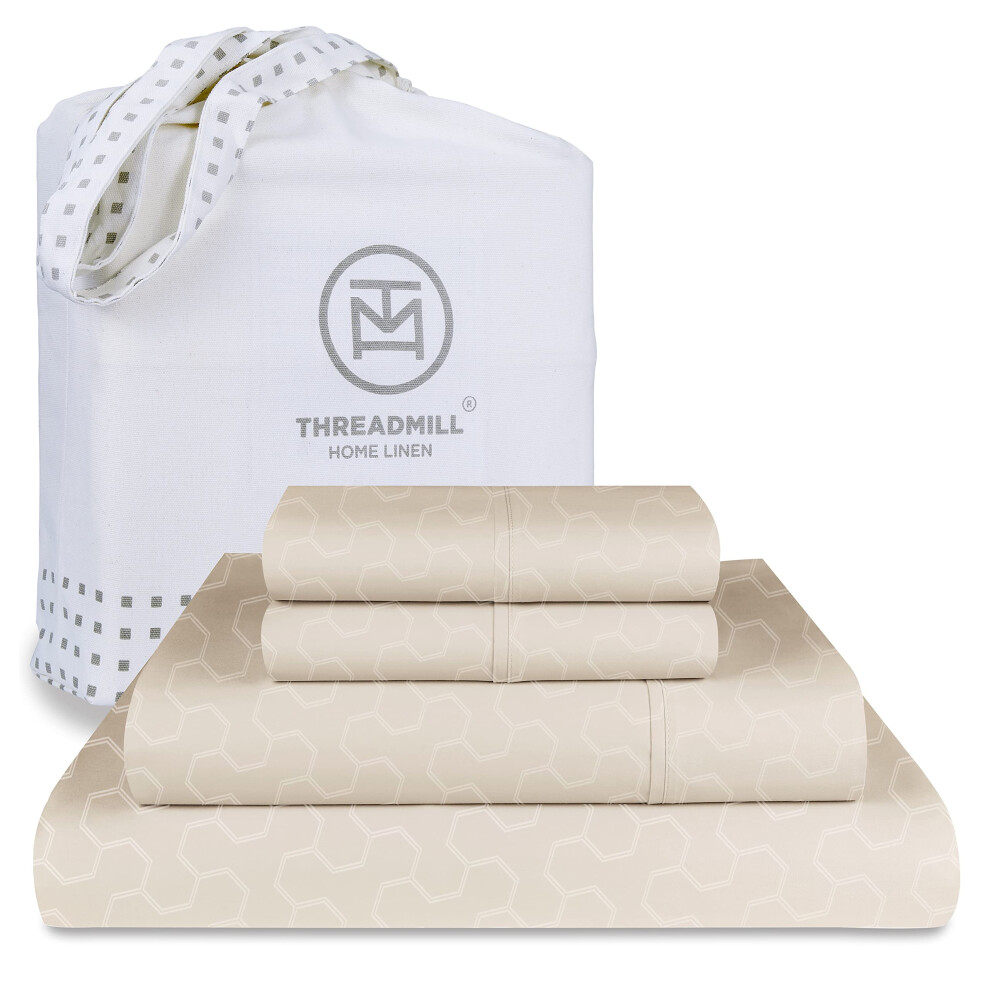 Parure de draps Threadmill en coton pour lit double | Draps 100 % coton 500 fils au pouce carr    pour lit double | Parure de draps jacquard damass