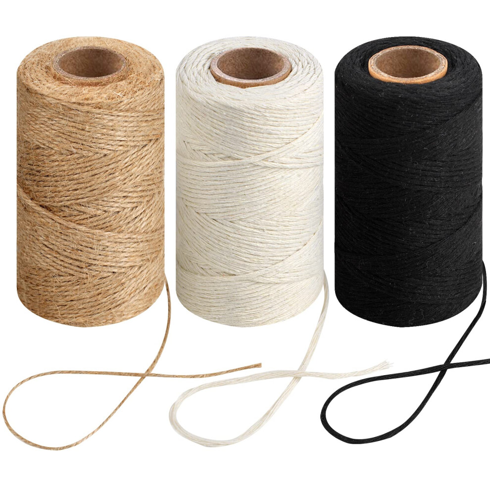 Ficelle de jute naturelle de 2 mm d'   paisseur, corde en coton blanc pour travaux manuels, art, jardinage, emballage cadeau, d   coration, 3 rouleaux