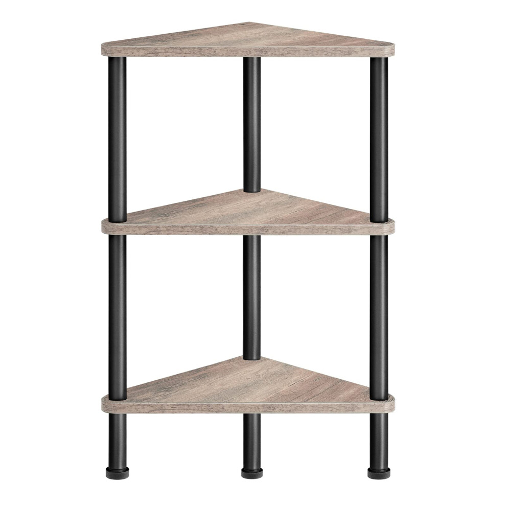 HOOBRO Corner Shelf Stand Industrial 3-Tier Wall Corner Bookshelf with Metal Frame Plant Corner Display Shelf Corner Bookcase for Small Spaces
