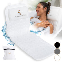 Cuscino da bagno Claessonliving per tutto il corpo (43,2 x 125 cm) - Cuscino da vasca con poggiatesta, sostiene collo, schiena e gambe - Ganci gr