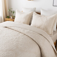 Travan 3-Piece King Quilt Set Quilted Bedspread Oversized Microfiber Lightweight Bedspread Coverlet Set with Shams Bedding Set for All Season Beige