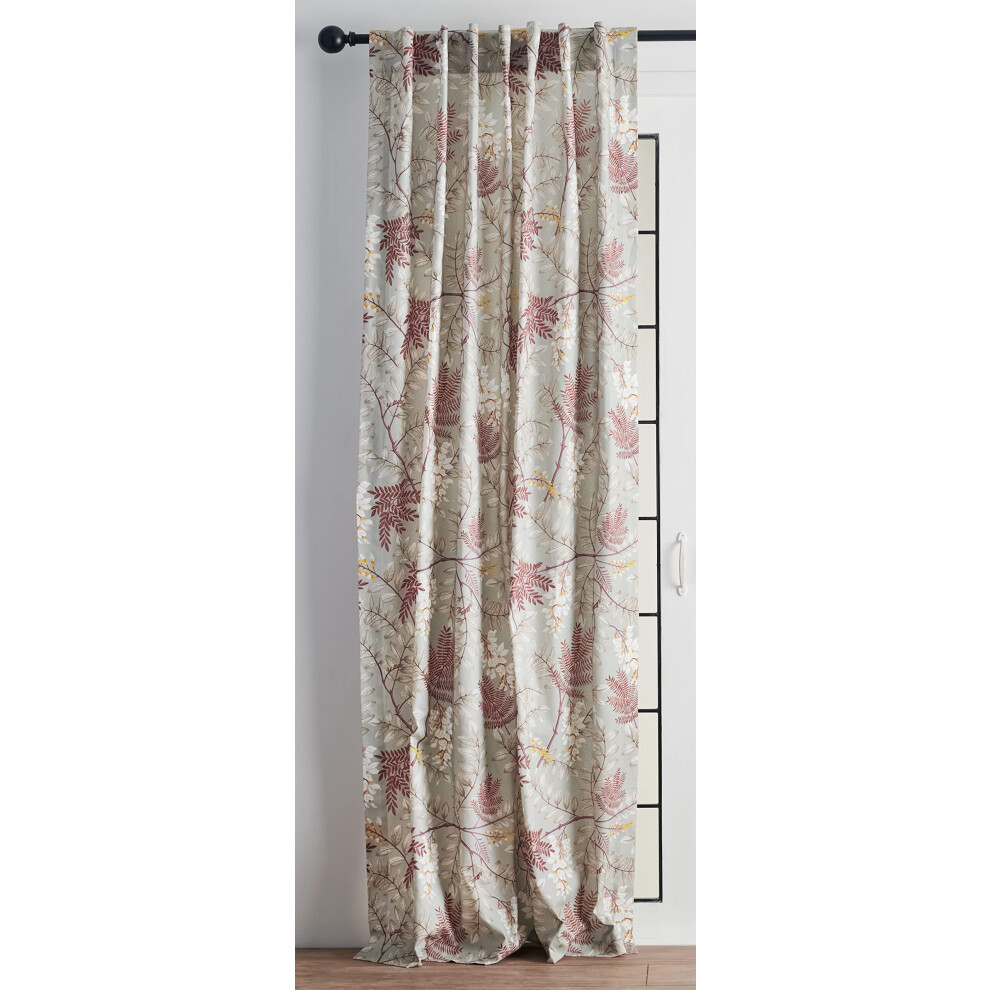 Rideau 100 % coton Maison d'Hermine Feuillage Taupe clair, rideau     un panneau pour salons, chambres, bureaux, sur mesure avec une poche     tringl