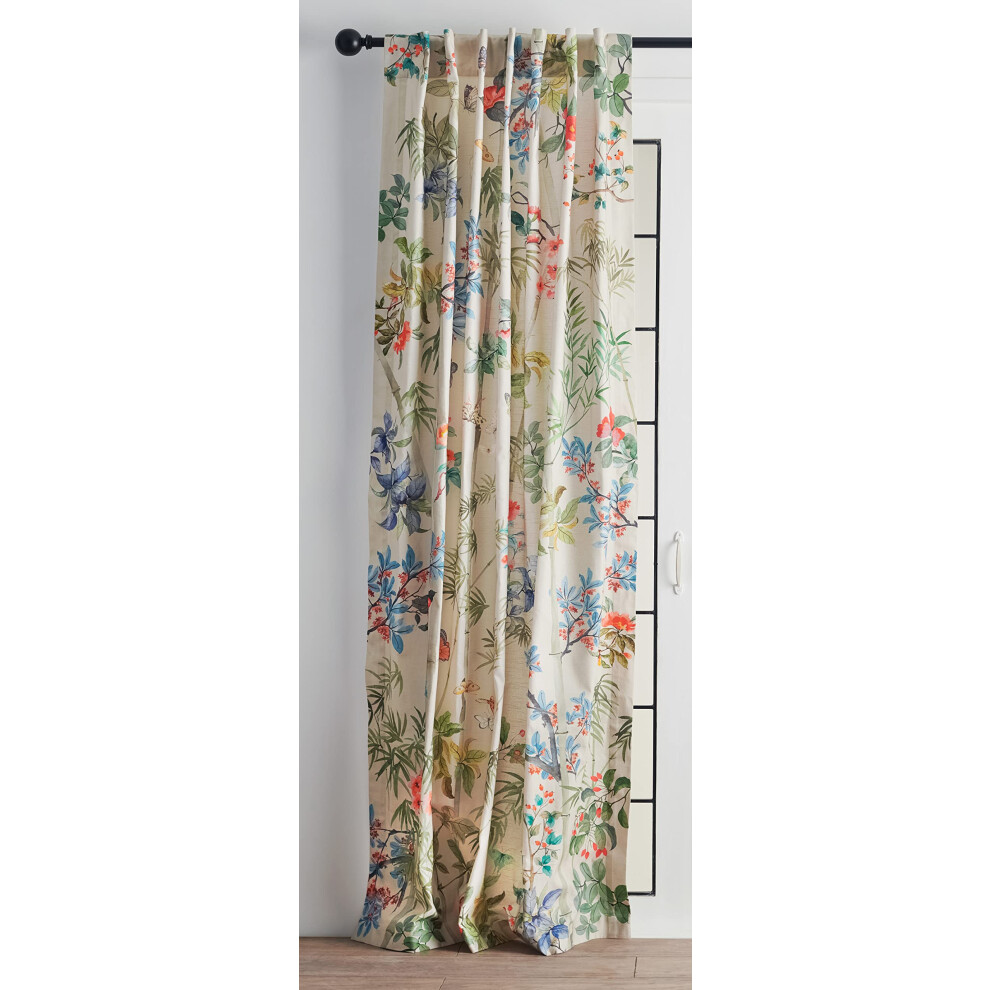 Rideau 100 % coton Maison d'Hermine, beige bambou, un panneau pour salon, chambre, bureau, sur mesure, avec passe-tringle et boucle pour une susp