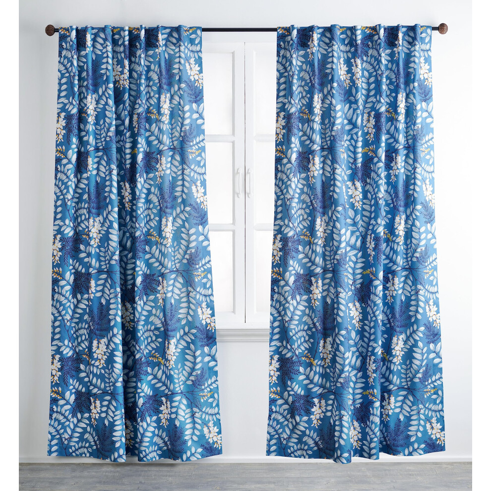Rideau 100 % coton Maison d'Hermine Feuillage Bleu Arm   e de l'Air     deux panneaux pour salons, chambres, bureaux, sur mesure avec passe-tringle e
