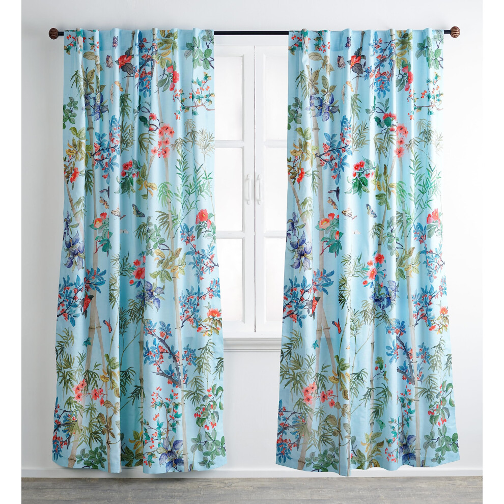 Rideau 100 % coton Maison d'Hermine, bleu pastel, deux panneaux, pour salon, chambre, bureau, avec passe-tringle et boucle pour une suspension facile,