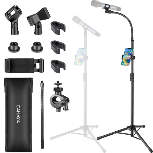 Stand de microphone trepied a double usage Cahaya avec support de micro-sol de micro-etage de micro portable avec sac de transport et 2 clips de