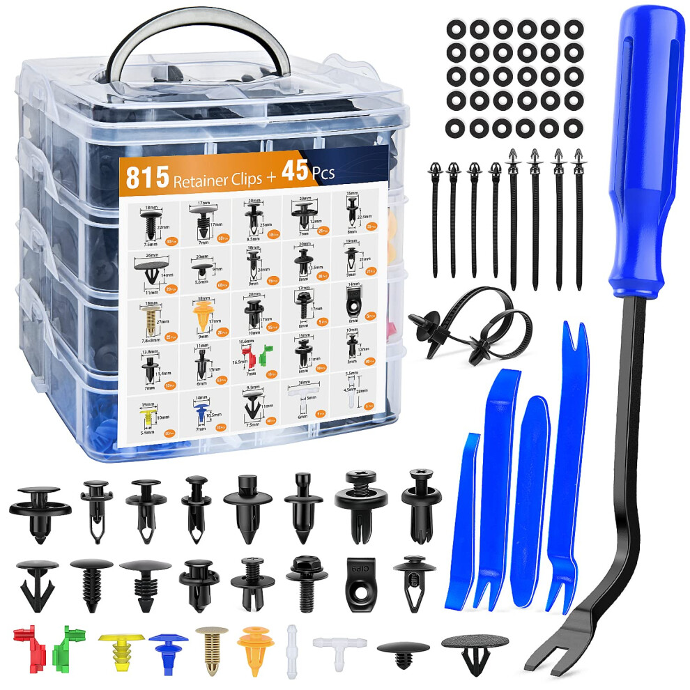 Gooacc 860Pcs Car Push Retainer Clips & Auto Fasteners Assortment -26 Most Popular Sizes Nylon Bumper Fender Rivets With 10 Cable Ties And Fasten 840323902281