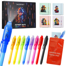 DazSpirit 8Pcs Invisible Ink Pen Set with UV Light Mini Notepads & gift Bags Magic Pen Disappearing Ink Spy Pens for Kids Fun Party Favors Detect