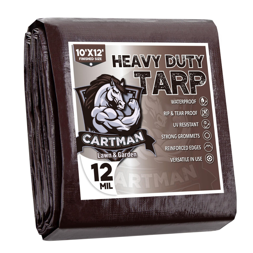 Cartman Finished Size 10X12 Feet Extra Thick 12 Mil Heavy Duty Poly Tarp Multipurpose Protective Cover Uv Resistant Waterproof Poly Tarpaulin With 6943536318567