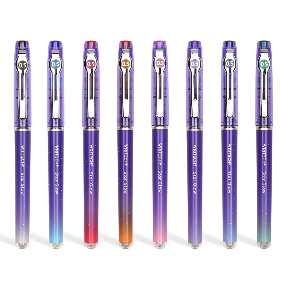 Writech Liquid Ink Rollerball Pens: 8Ct Assorted Colors Extra Fine Point Tip 0.5Mm Rolling Pen For Smooth Writing Coloring Drawing Journaling No Bleed