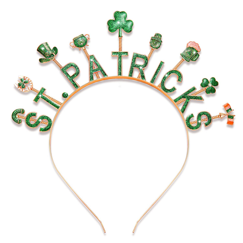 Cealxheny St. Patrick's Day Headbands Glitter Rhinestone Shamrock Headbands Lucky Irish Hairbands St Patrick's Day Accessories St.partick's Day