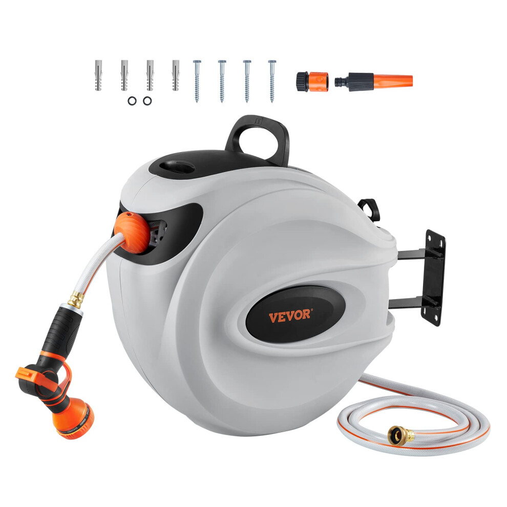 VEVOR Retractable Hose Reel  100 ft x 1/2 inch  Garden Water Hose Reel with 9-Pattern Nozzle  180