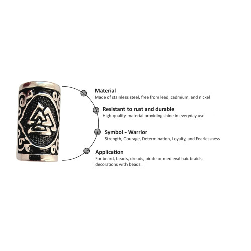 VALHALLA Valknut Haarperlenöffner, Wikinger Bartperle 316L Edelstahl Silber, Krieger-Symbol 1
