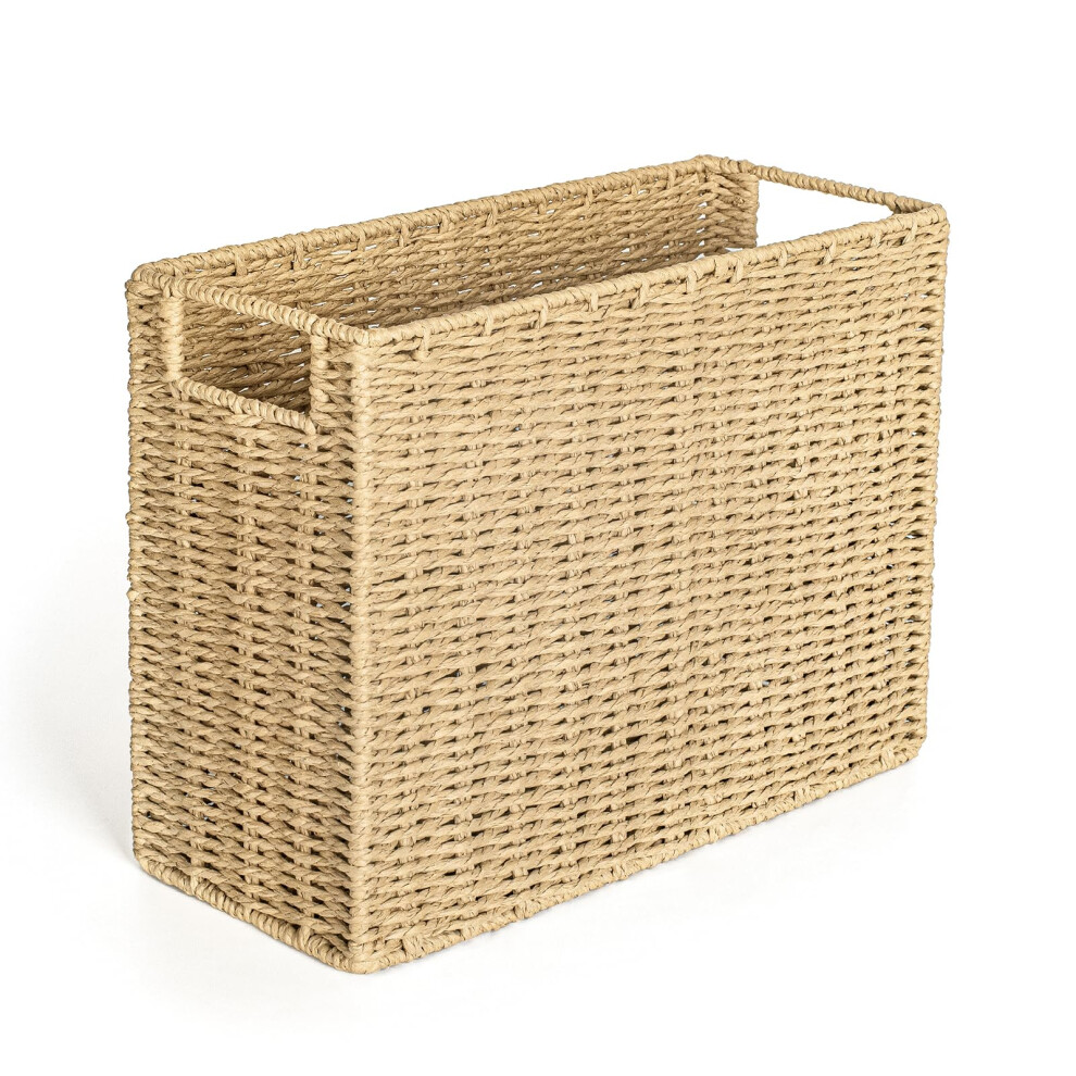 Aels Woven Natural Fibre Magazine Holder Magazine Rack Floor Hand-Woven Magazine Organizer Natural Paper Rope Magazine Basket With Handles Boho Mo