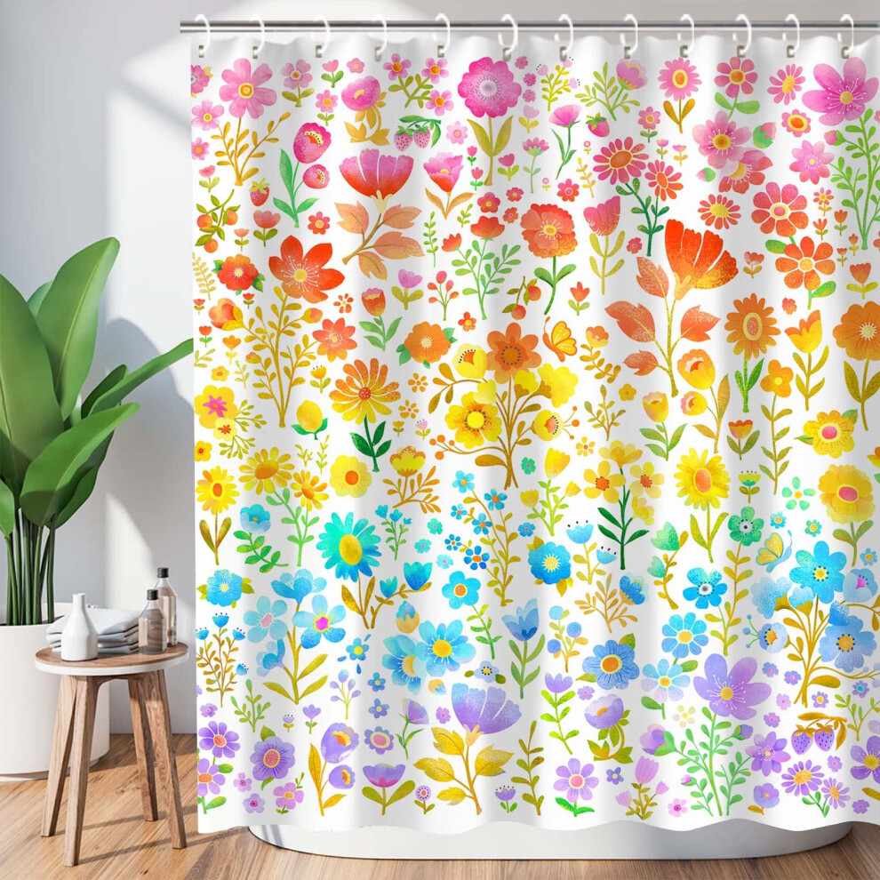Rideau de douche style boh   me avec crochets, motif floral aquarelle, ensemble de rideaux de douche pour salle de bain, rideau de douche imperm   ab