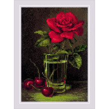 RIOLIS - Rose en Sweet Cherry 2123 Borduurpakketten 6"" x8 Borduurpakketten voor volwassenen Getelde borduurpakketten Borduurpakket voor beginners en