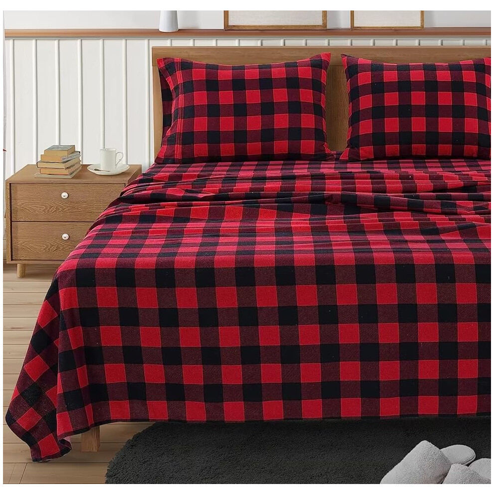 Parure de lit 4 pi   ces en flanelle 100 % coton LANE LINEN - Draps en flanelle pour lit queen size - L   ger et bross    pour plus de douceur - Chaud