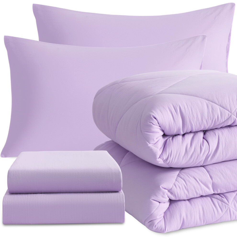 NTBAY Parure de lit double avec draps 5 pi   ces, douce et respirante, pour lit double, dans un sac, alternative au duvet, couleur unie, toutes sai
